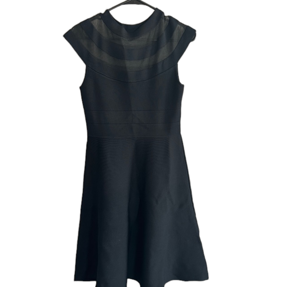 Eliza J Black Mesh Upper Short Sleeve Fit & Flare Classic Dress Women Sz M